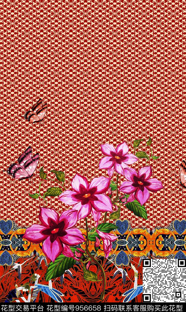 民族风定位花花卉数码印花华亿平台下载（图片编号: 956658） - 瓦栏（Walan）