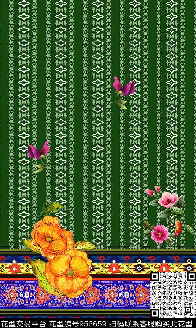民族风花卉几何数码印花华亿平台下载（图片编号: 956659） - 瓦栏（Walan）