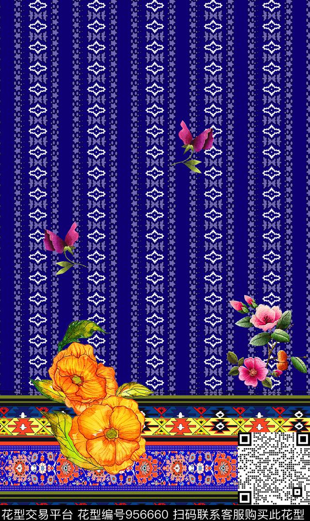 民族风花卉几何数码印花华亿平台下载（图片编号: 956660） - 瓦栏（Walan）