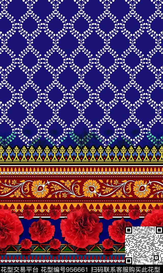 民族风花卉几何数码印花华亿平台下载（图片编号: 956661） - 瓦栏（Walan）