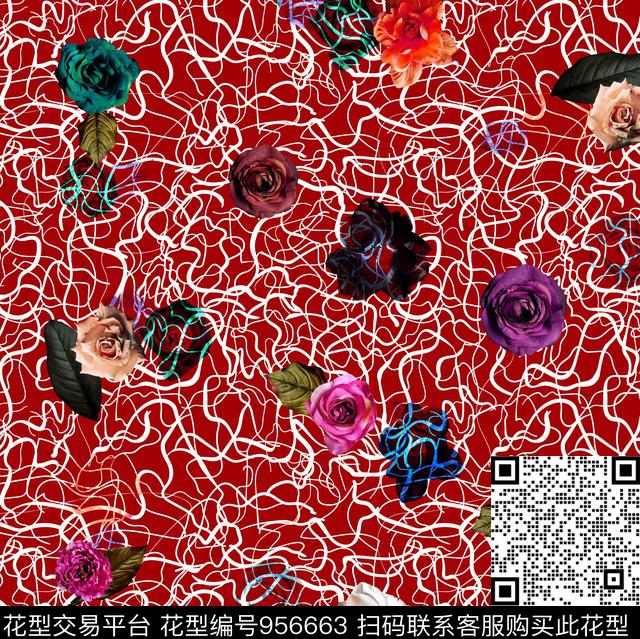 条纹花卉几何数码印花华亿平台下载（图片编号: 956663） - 瓦栏（Walan）