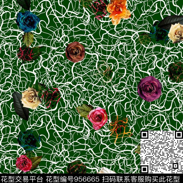 条纹花卉几何数码印花华亿平台下载（图片编号: 956665） - 瓦栏（Walan）