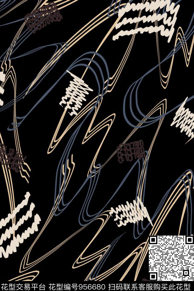 线条男装抽象数码印花华亿平台下载（图片编号: 956680） - 瓦栏（Walan）