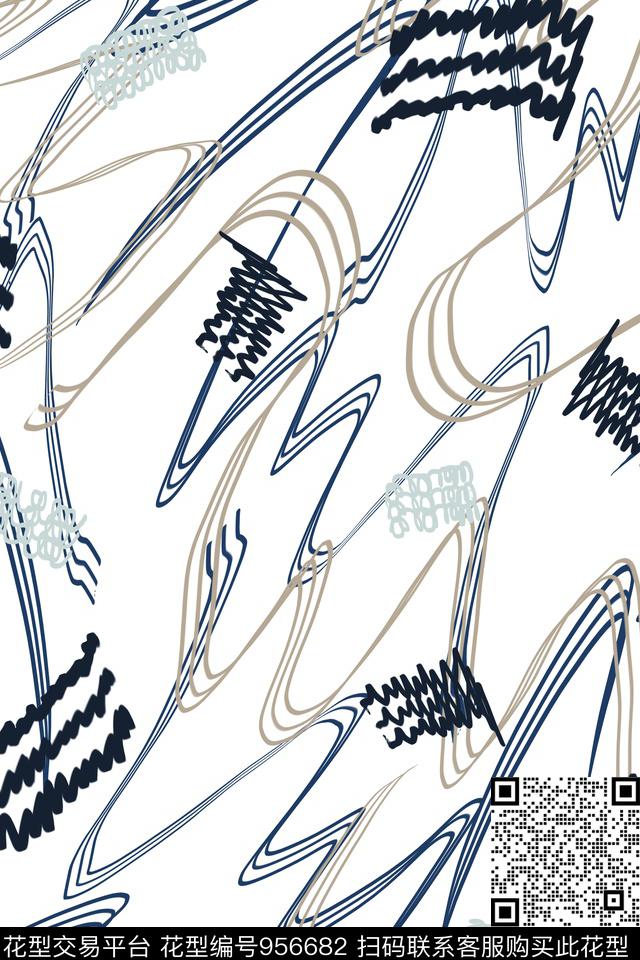 线条男装抽象数码印花华亿平台下载（图片编号: 956682） - 瓦栏（Walan）