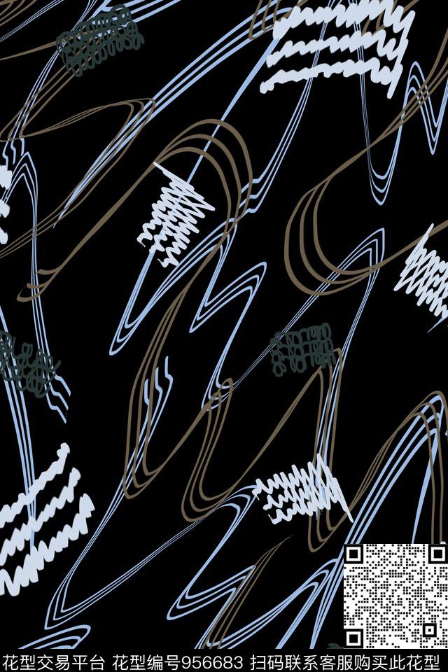 线条男装抽象数码印花华亿平台下载（图片编号: 956683） - 瓦栏（Walan）