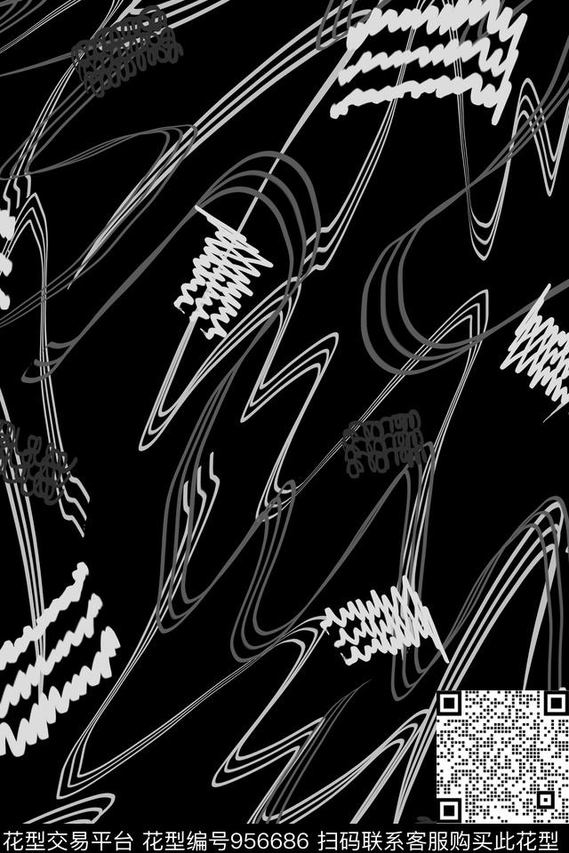 线条男装抽象数码印花华亿平台下载（图片编号: 956686） - 瓦栏（Walan）