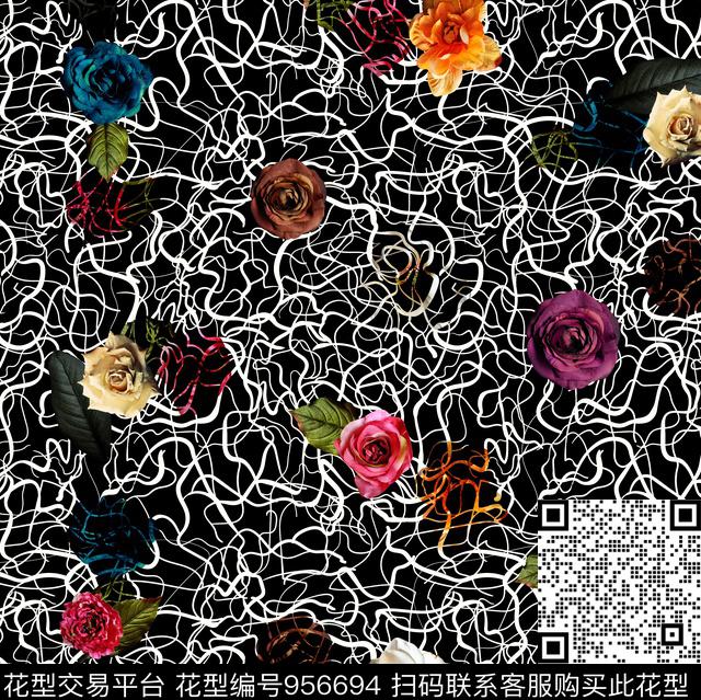 条纹花卉几何数码印花华亿平台下载（图片编号: 956694） - 瓦栏（Walan）