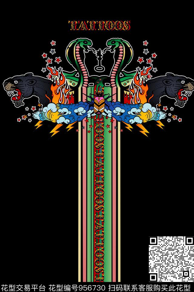 卡通男装抽象数码印花华亿平台下载（图片编号: 956730） - 瓦栏（Walan）