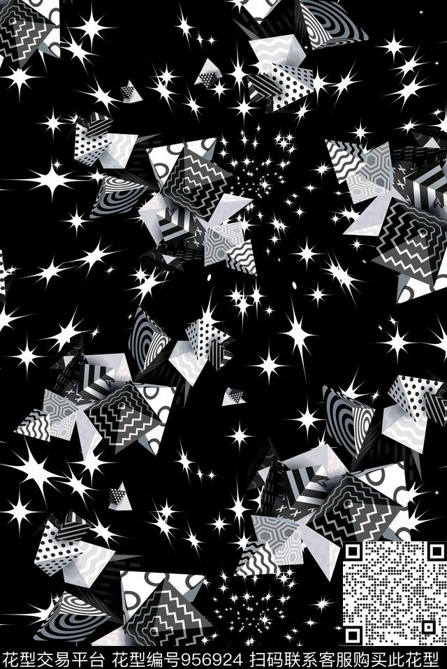 抽象女装几何数码印花华亿平台下载（图片编号: 956924） - 瓦栏（Walan）
