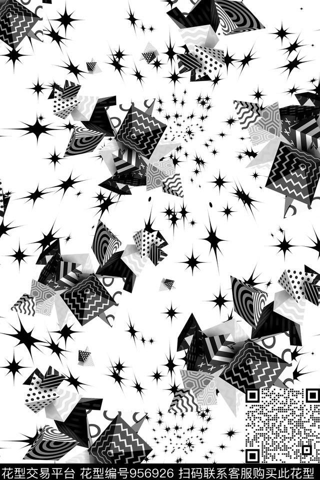 抽象女装几何数码印花华亿平台下载（图片编号: 956926） - 瓦栏（Walan）