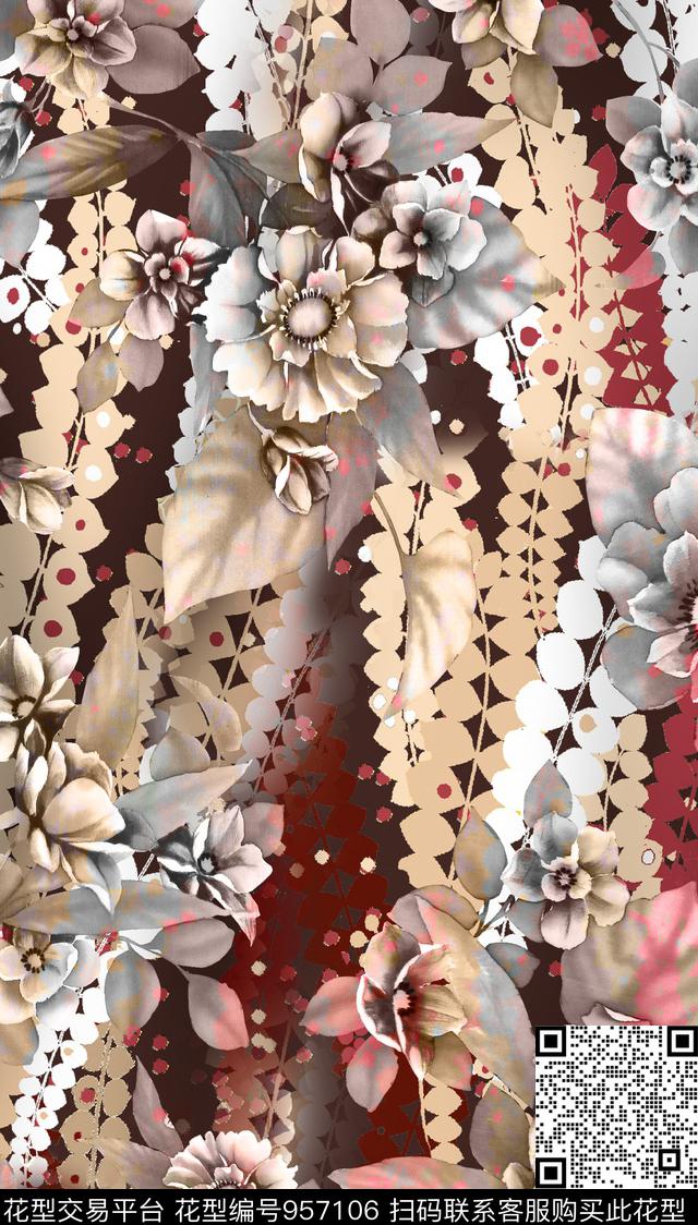 民族风秋冬华亿平台花卉数码印花华亿平台下载（图片编号: 957106） - 瓦栏（Walan）