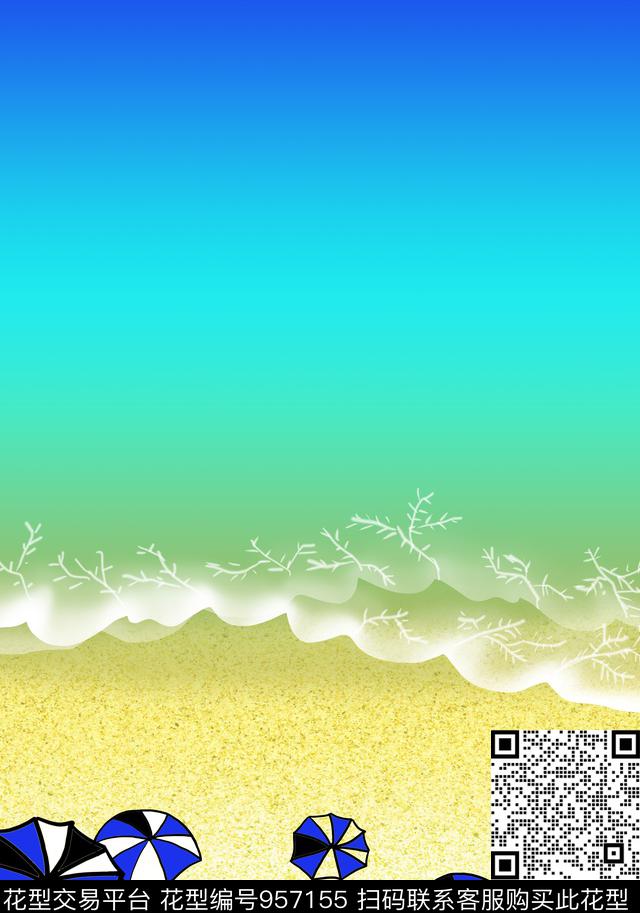沙滩雨伞渐变数码印花华亿平台下载（图片编号: 957155） - 瓦栏（Walan）