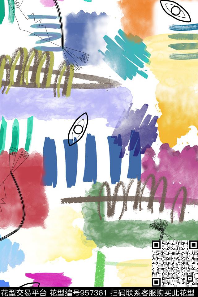 泼墨眼睛水彩花卉数码印花华亿平台下载（图片编号: 957361） - 瓦栏（Walan）