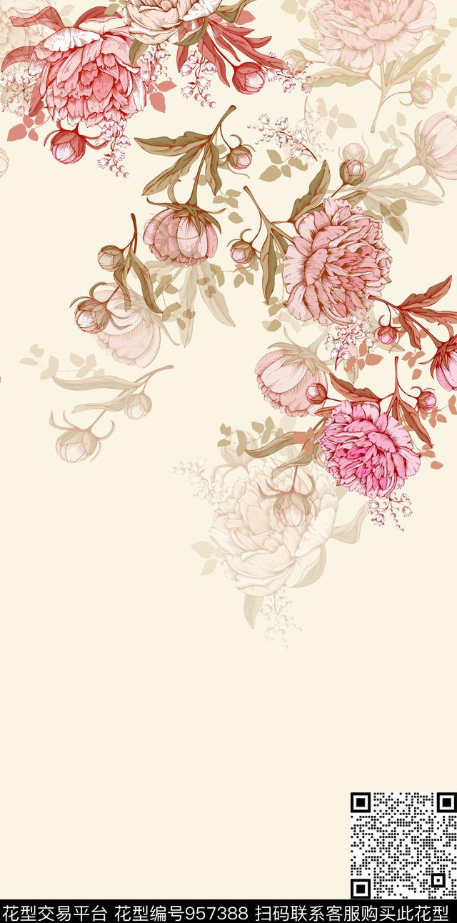 年轻女性定位花宫廷风数码印花华亿平台下载（图片编号: 957388） - 瓦栏（Walan）