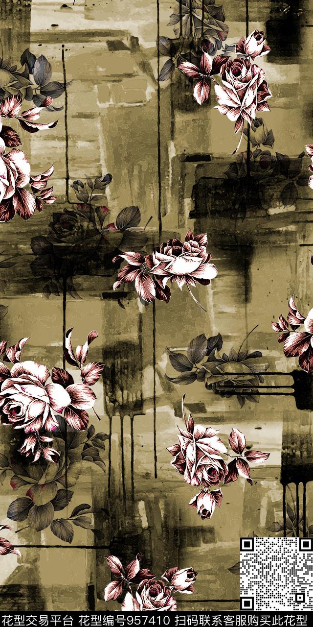 数码华亿平台花卉几何数码印花华亿平台下载（图片编号: 957410） - 瓦栏（Walan）