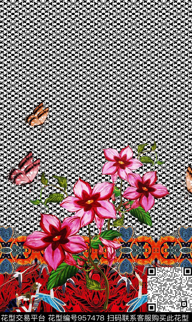 民族风定位花花卉数码印花华亿平台下载（图片编号: 957478） - 瓦栏（Walan）