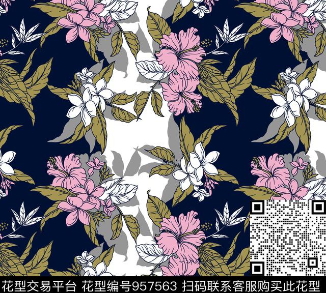 几何花卉竖条花抽象花卉数码印花华亿平台下载（图片编号: 957563） - 瓦栏（Walan）