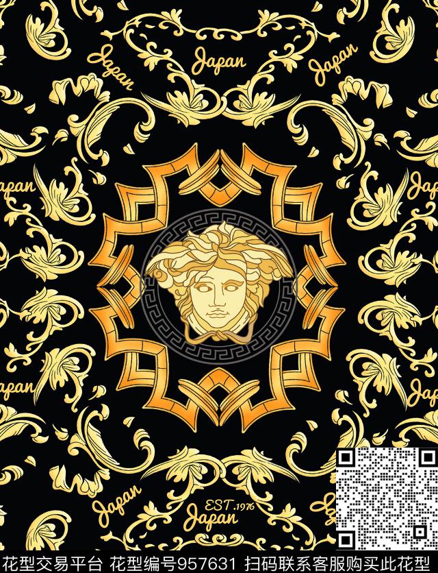 大牌男装大牌风金色花纹数码印花华亿平台下载（图片编号: 957631） - 瓦栏（Walan）