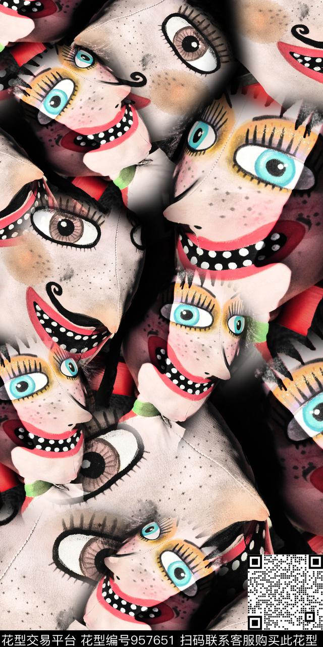 抽象卡通人物女装数码印花华亿平台下载（图片编号: 957651） - 瓦栏（Walan）