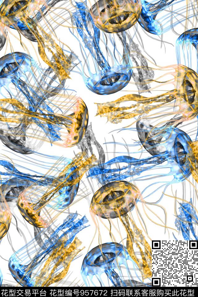 科技水母海洋数码印花华亿平台下载（图片编号: 957672） - 瓦栏（Walan）