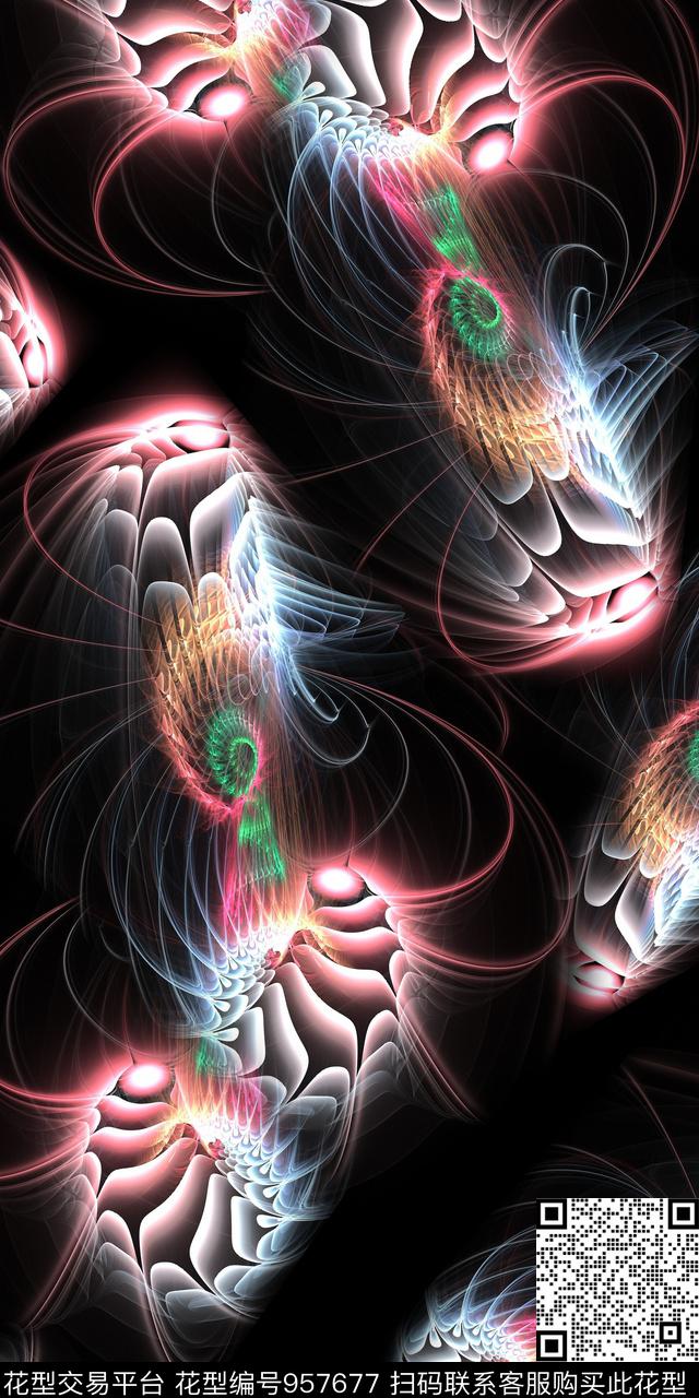 抽象炫彩女装数码印花华亿平台下载（图片编号: 957677） - 瓦栏（Walan）