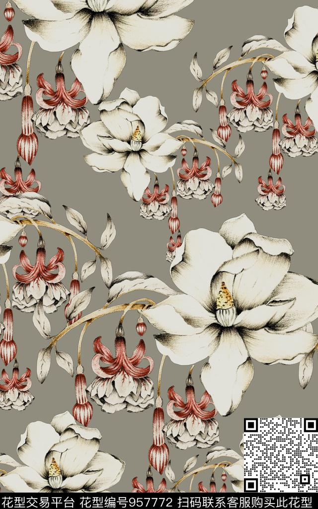 小碎花水彩花卉清爽底花卉数码印花华亿平台下载（图片编号: 957772） - 瓦栏（Walan）