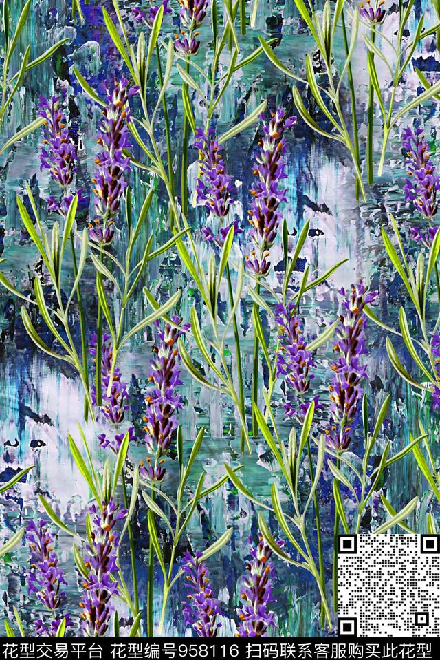 小碎花花卉草叶数码印花华亿平台下载（图片编号: 958116） - 瓦栏（Walan）