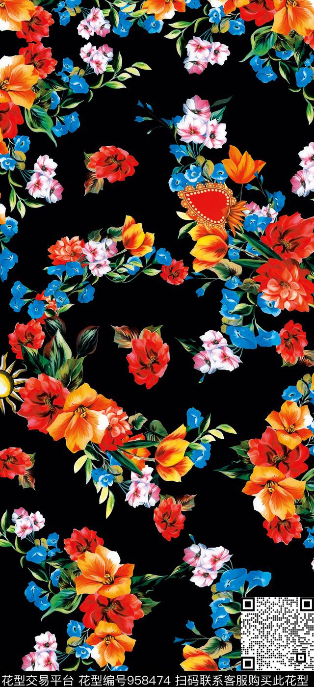 鲜花水彩花卉手绘花卉数码印花华亿平台下载（图片编号: 958474） - 瓦栏（Walan）