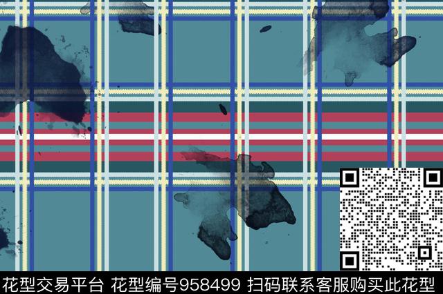 泼墨条纹格子数码印花华亿平台下载（图片编号: 958499） - 瓦栏（Walan）