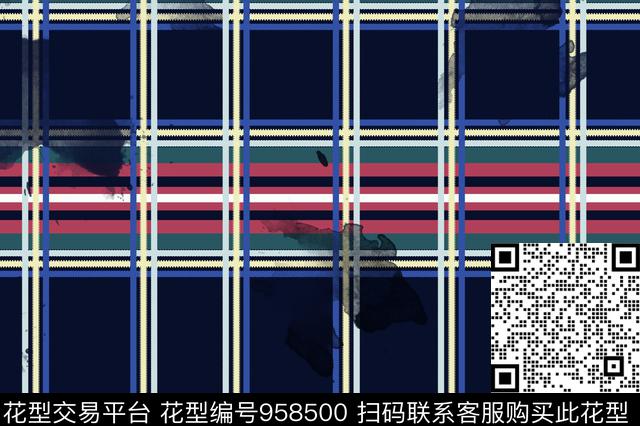 泼墨条纹格子数码印花华亿平台下载（图片编号: 958500） - 瓦栏（Walan）