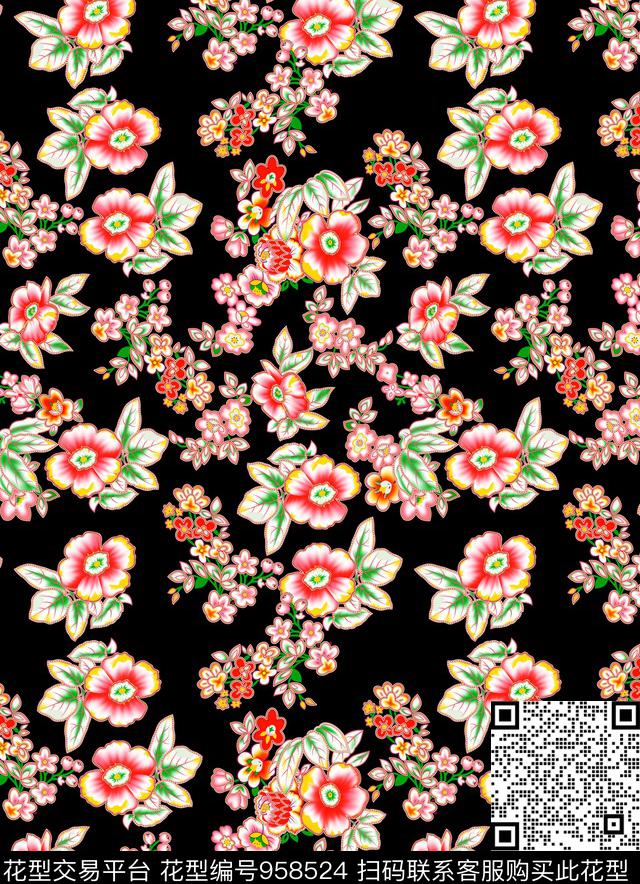 小碎花艺术花卉数码印花华亿平台下载（图片编号: 958524） - 瓦栏（Walan）