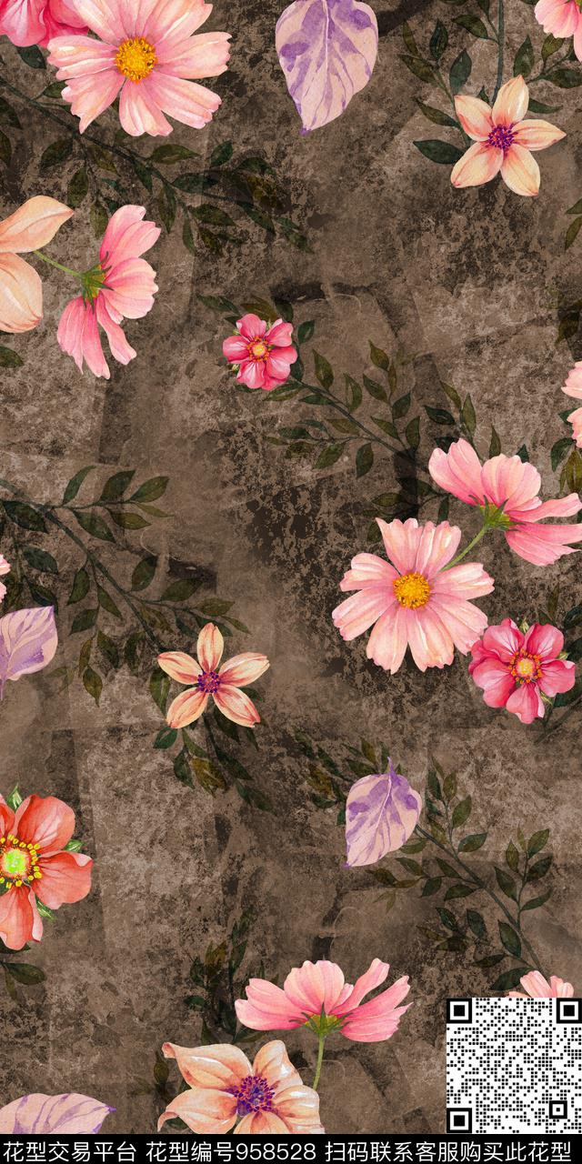 小碎花手绘花卉满版散花数码印花华亿平台下载（图片编号: 958528） - 瓦栏（Walan）