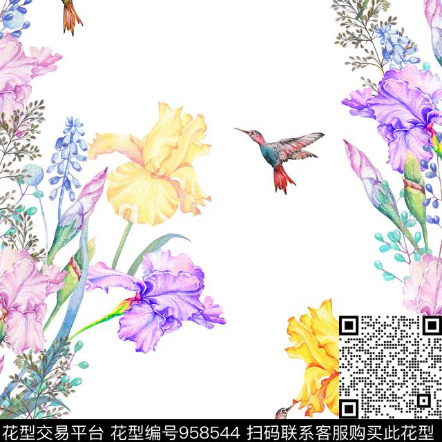 鸢尾花水彩花卉水仙花数码印花华亿平台下载（图片编号: 958544） - 瓦栏（Walan）