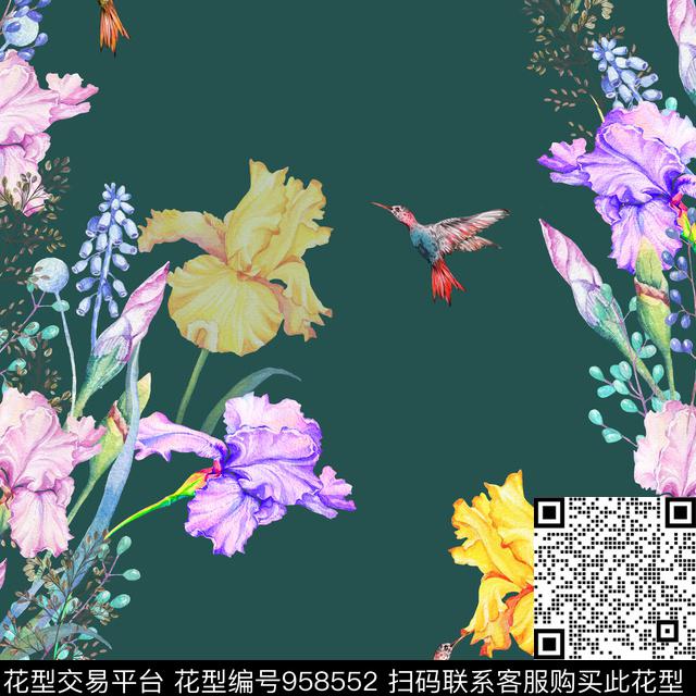 鸢尾花水彩花卉水仙花数码印花华亿平台下载（图片编号: 958552） - 瓦栏（Walan）