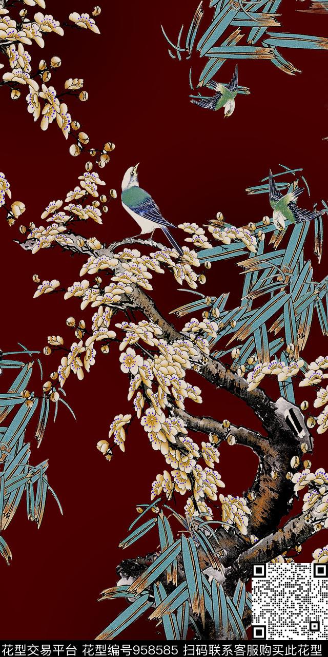 香云纱花卉大牌风数码印花华亿平台下载（图片编号: 958585） - 瓦栏（Walan）