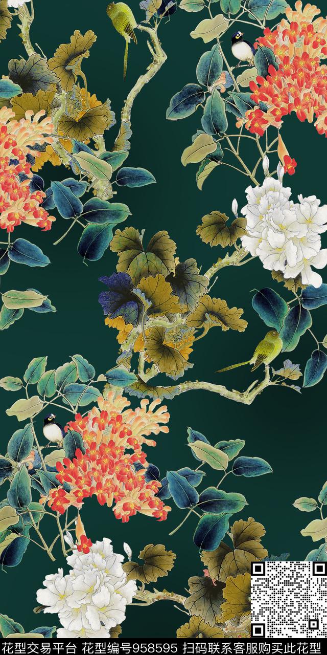 香云纱花卉大牌风数码印花华亿平台下载（图片编号: 958595） - 瓦栏（Walan）