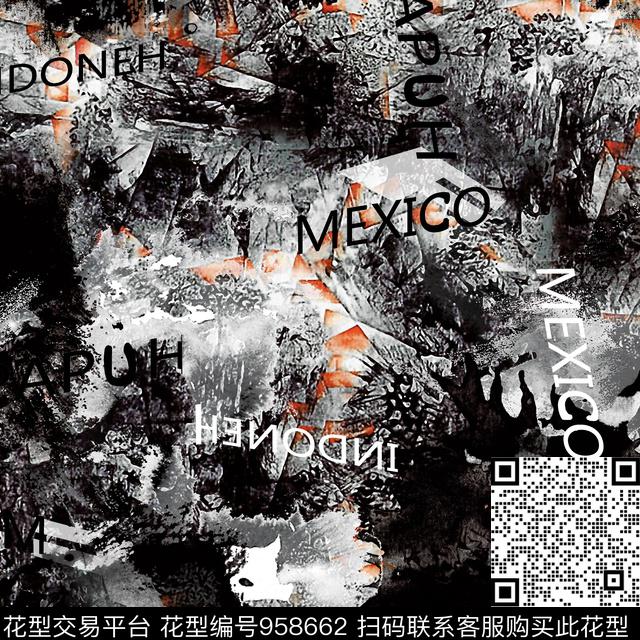 街头抽象大牌风数码印花华亿平台下载（图片编号: 958662） - 瓦栏（Walan）