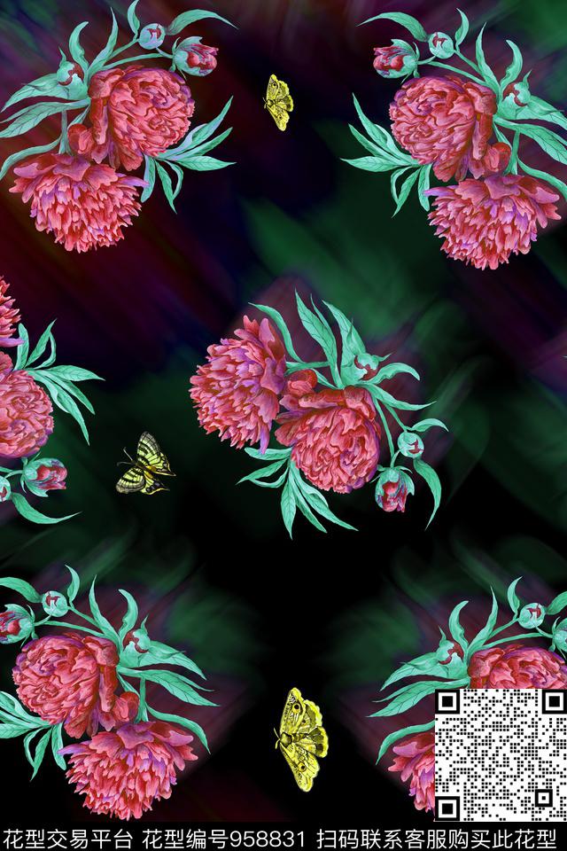 数码华亿平台花卉光晕数码印花华亿平台下载（图片编号: 958831） - 瓦栏（Walan）