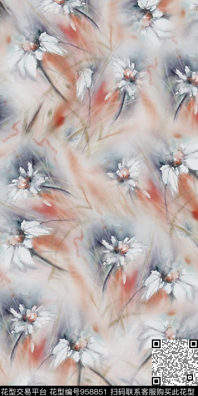 数码华亿平台抽象花卉数码印花华亿平台下载（图片编号: 958851） - 瓦栏（Walan）