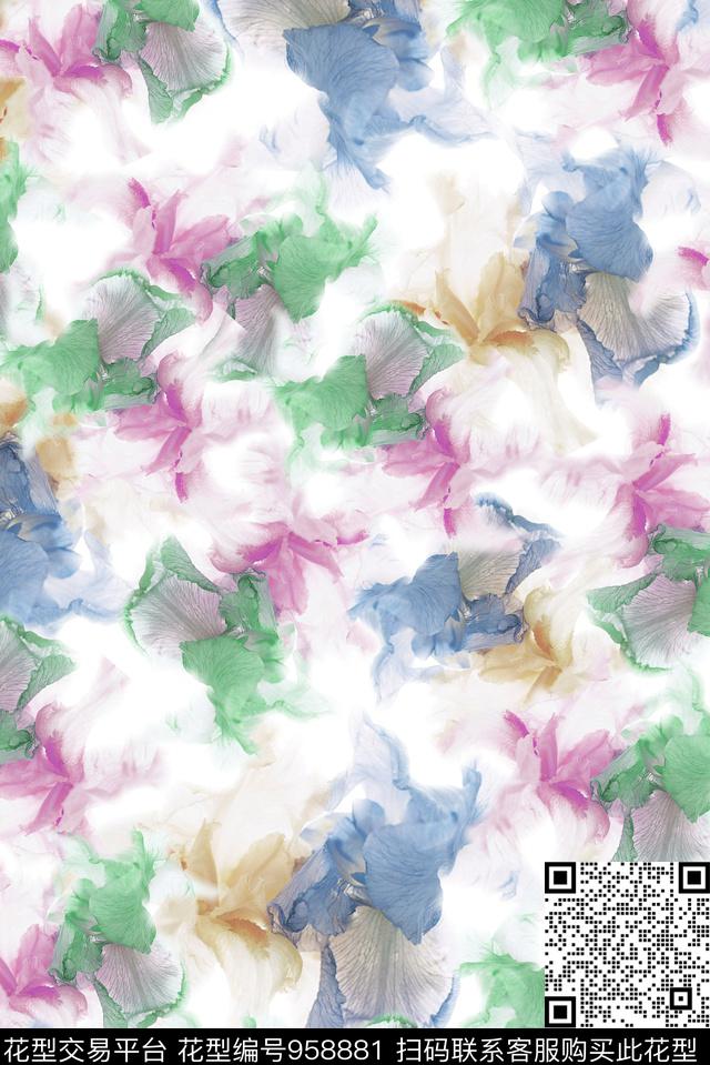 百合绵柔清爽底花卉数码印花华亿平台下载（图片编号: 958881） - 瓦栏（Walan）