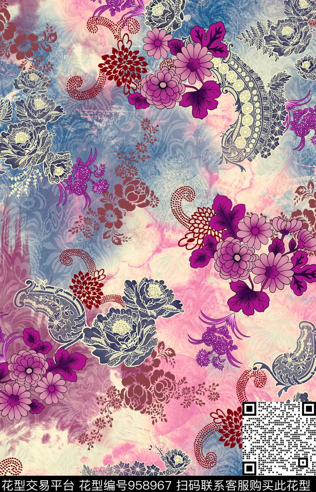 民族风花卉佩斯利数码印花华亿平台下载（图片编号: 958967） - 瓦栏（Walan）