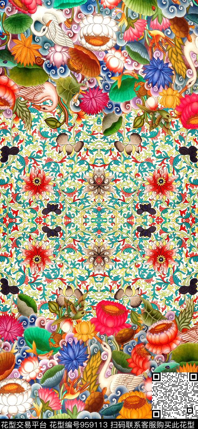 民族风花纹中国风数码印花华亿平台下载（图片编号: 959113） - 瓦栏（Walan）
