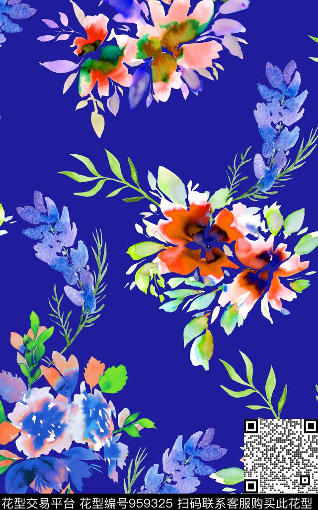 花卉水彩花卉手绘花卉数码印花华亿平台下载（图片编号: 959325） - 瓦栏（Walan）