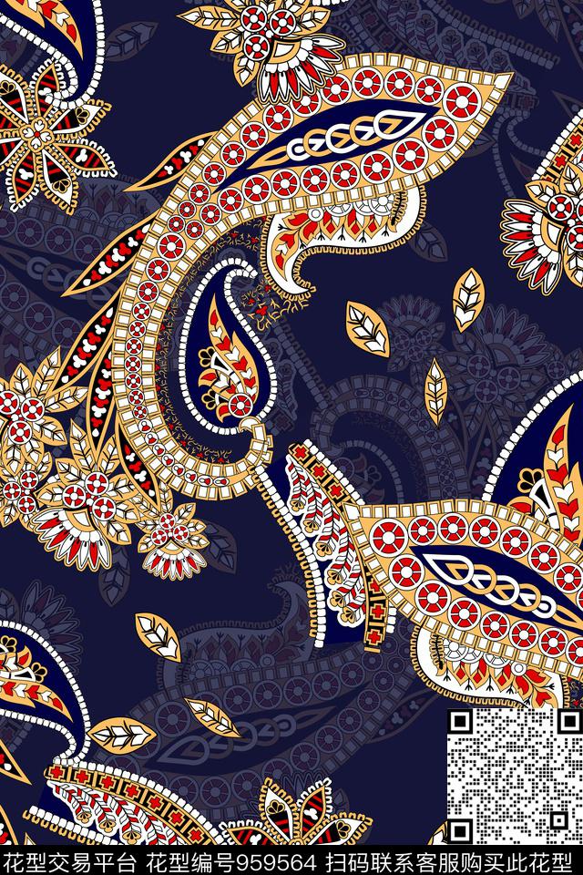 民族风佩斯利年轻女性数码印花华亿平台下载（图片编号: 959564） - 瓦栏（Walan）