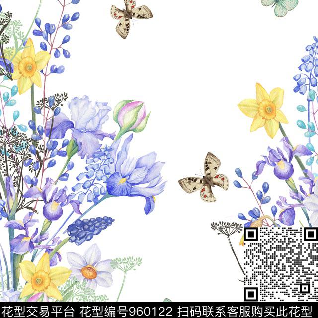 小碎花鸢尾花花卉数码印花华亿平台下载（图片编号: 960122） - 瓦栏（Walan）