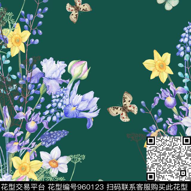 小碎花鸢尾花花卉数码印花华亿平台下载（图片编号: 960123） - 瓦栏（Walan）
