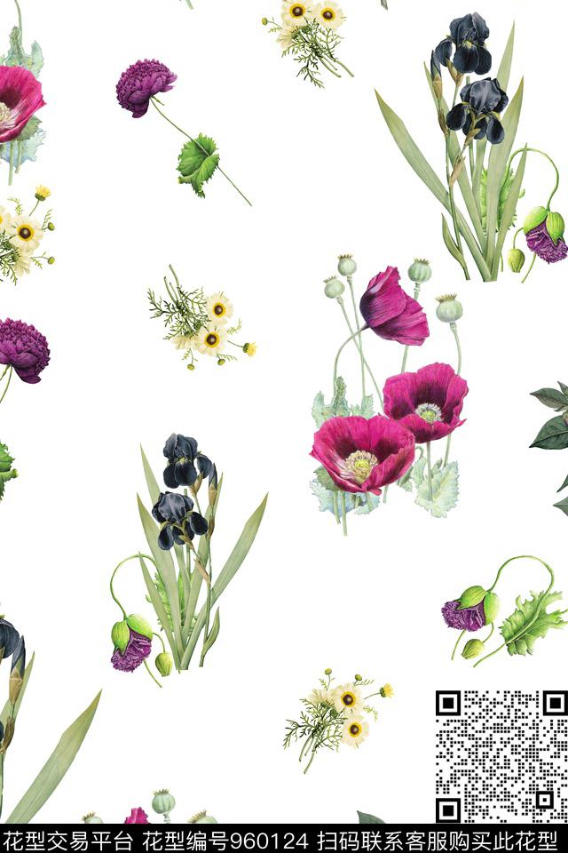 虞美人小雏菊罂粟花数码印花华亿平台下载（图片编号: 960124） - 瓦栏（Walan）