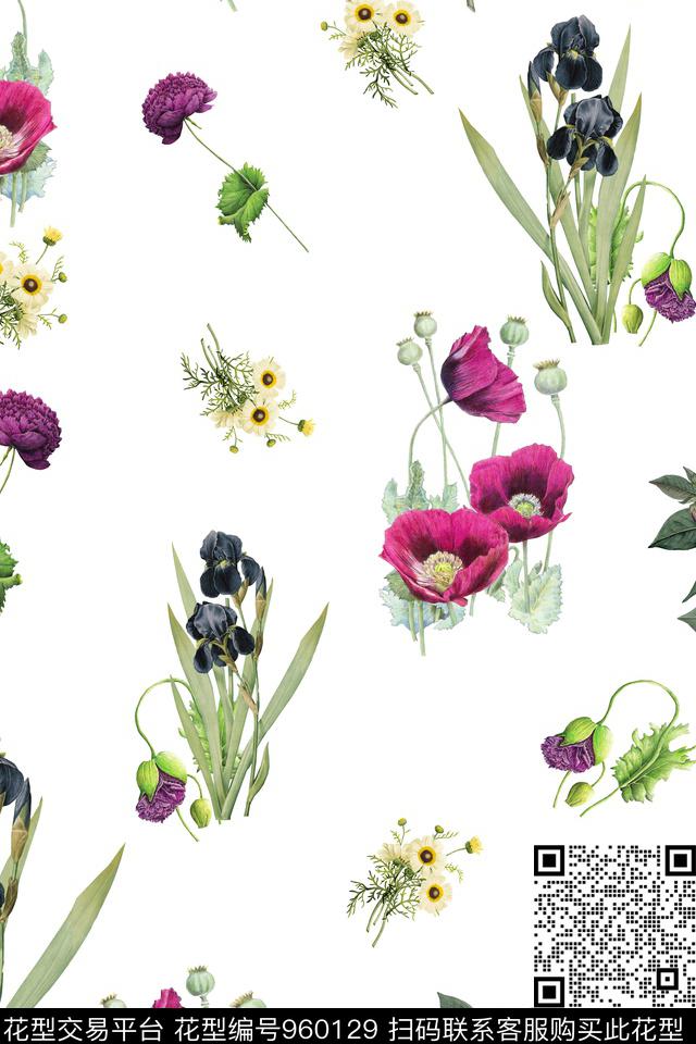 虞美人罂粟花小碎花数码印花华亿平台下载（图片编号: 960129） - 瓦栏（Walan）
