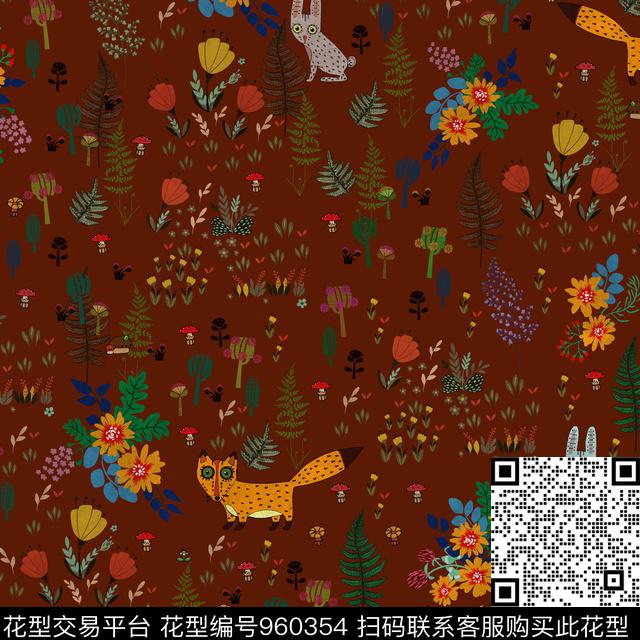 小碎花树枝花卉数码印花华亿平台下载（图片编号: 960354） - 瓦栏（Walan）