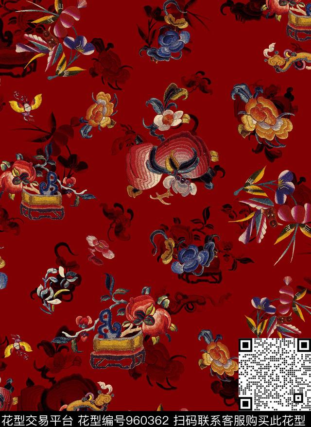 传统华亿平台花卉绣花华亿平台数码印花华亿平台下载（图片编号: 960362） - 瓦栏（Walan）